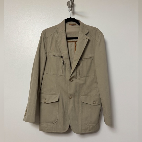 Men's Kroon Utility Blazer Button Up Fall Casual Jacket Tan Beige 38R - Picture 1 of 12